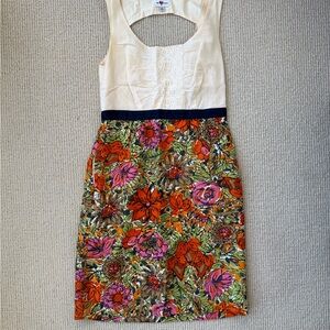 We Love Vera Anthropologie Floral Dress Cream Lace Bodice Sleeveless Size 0